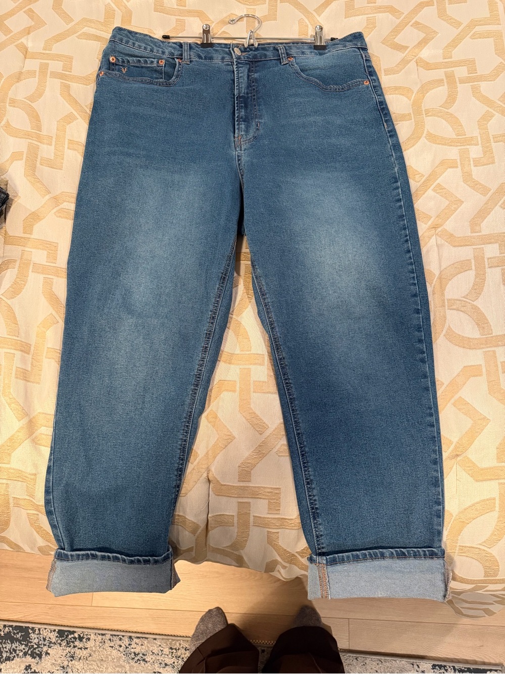 Frye Women's Mid-Blue Boyfriend Jeans with Cuffed Hem